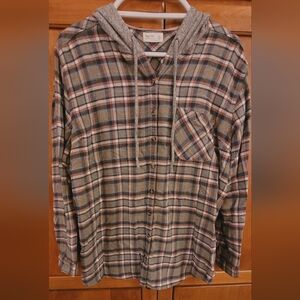 EUC | Maurices Plaid Hooded Button-Down Flannel Tunic